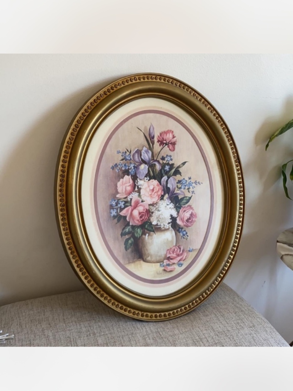 🪞Oval piped frame vintage carved floral gold frame home wall decor